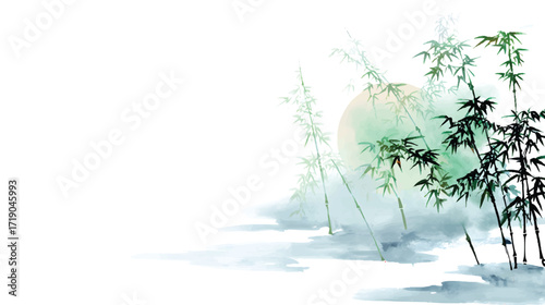 Serene bamboo landscape with soft sunlight