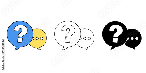 Question talk icon set, chat bubble with question mark communication vector illustration.