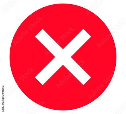 Free Download Bold red prohibition X symbol, minimalist circular design with white cross for warning labels, error messages, and no-entry signs. PNG with transparent background. - GFXLoad