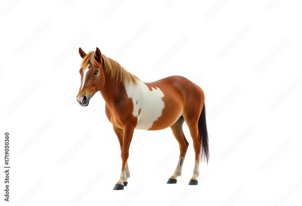 Obraz premium A lone pony stands, isolated against a pure white background, legs, pony
