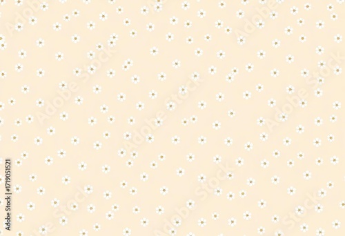 Elegant beige background with a seamless vector pattern of tiny white flowers; perfect for fashion prints, beige, ditsy