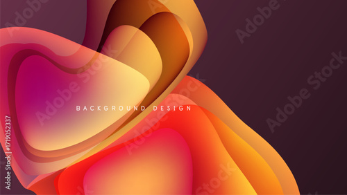 Abstract fluid shapes, vibrant colors blend. Dynamic composition, modern design. Warm tones dominate dark background. Elegant, flowing forms create visual interest.
