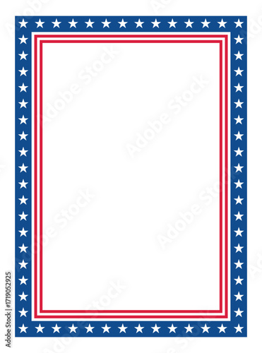Patriotic Stars and Stripes Rectangular Frame. American Flag Border with Stars and Stripes.
