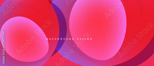 Abstract vibrant circles overlap. Red, pink, purple hues blend smoothly. Modern design evokes energy, fluidity. Background features text.