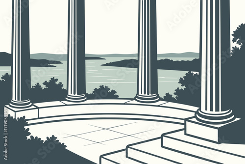 Annapolis World War II Memorial in Maryland, stone columns with engraved names overlooking Chesapeake Bay
