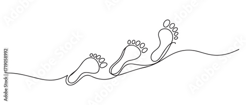 Human footprints. Steps. Physical activity of a person. One line drawing. one line Icon drawing with white background