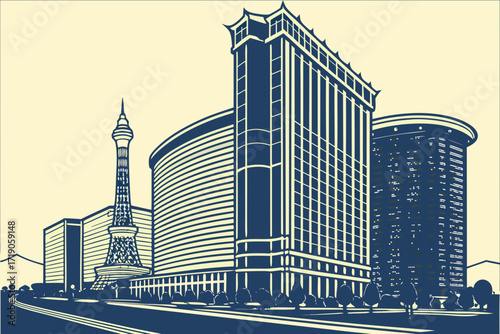 Aria Resort in Las Vegas, Nevada, sleek glass towers glowing on the Strip