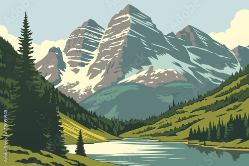 Aspen Maroon Bells Meadows in Colorado, alpine field reflecting twin peaks and shimmering lake