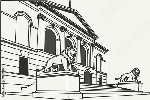 Art Institute of Chicago in Chicago, Illinois, grand stone building with lion statues guarding entrance