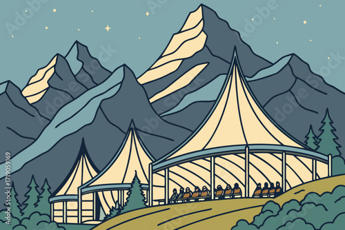 Aspen Music Festival in Colorado, open-air concert tents surrounded by mountain peaks