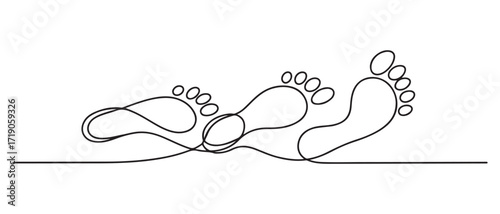Human footprints. Steps. Physical activity of a person. One line drawing. one line Icon drawing with white background