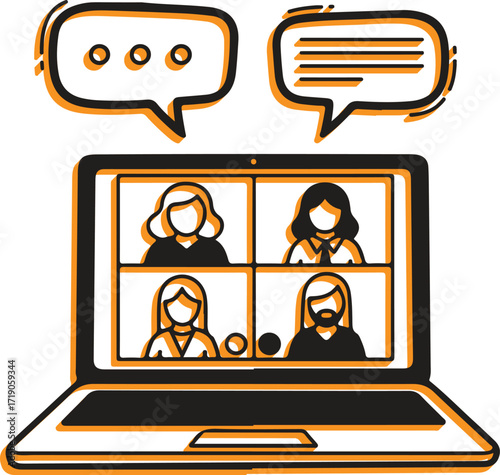 Vector art of online meeting with chat bubbles icon