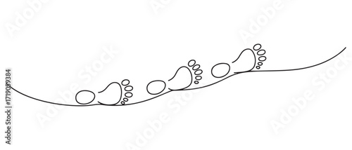 Human footprints. Steps. Physical activity of a person. One line drawing. one line Icon drawing with white background