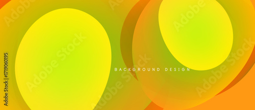 Abstract yellow, orange gradients. Overlapping circles create dynamic visual effect. Modern design suitable for backgrounds, banners.