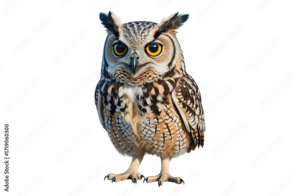 Naklejka premium A captivating image of a spotted eagle-owl, standing majestically against a transparent background. background removed