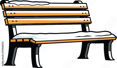 Vector art of wooden park bench covered in snow