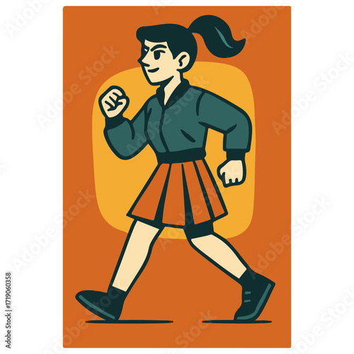 Girl Running in Skirt — Student Athlete/PE Class, Dynamic Youth Fitness Scene, Modern Flat Vector