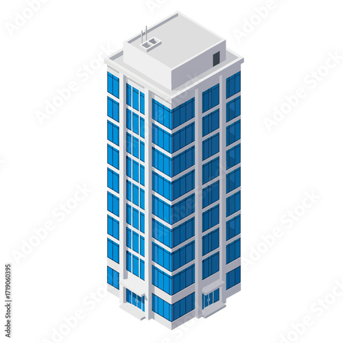 Modern high-rise skyscraper with sleek blue windows reaching for the sky, an iconic symbol of urban growth and business success, city skyline defining architecture
