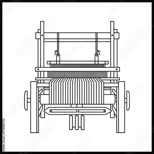 Black and White Loom Illustration Weaving Machine
