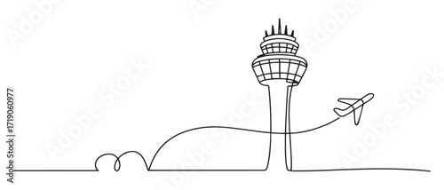 Airport tower. Transportation public area drawing by simple continuous line. one line Icon drawing with white background