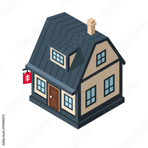 Charming isometric house illustration for real estate marketing and architectural visualization. Perfect for showcasing home design and property development plans.