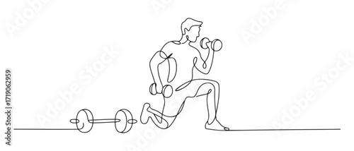 One continuous line drawing of young man gym at weekend. Weekend activities concept. one line Icon drawing with white background