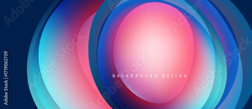 Abstract circles blend vibrant hues. Pink, blue gradients create dynamic visual effect. Modern design, smooth transitions dominate composition.
