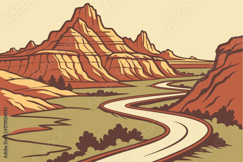 Badlands Loop Road in South Dakota, winding through jagged rock formations and canyons