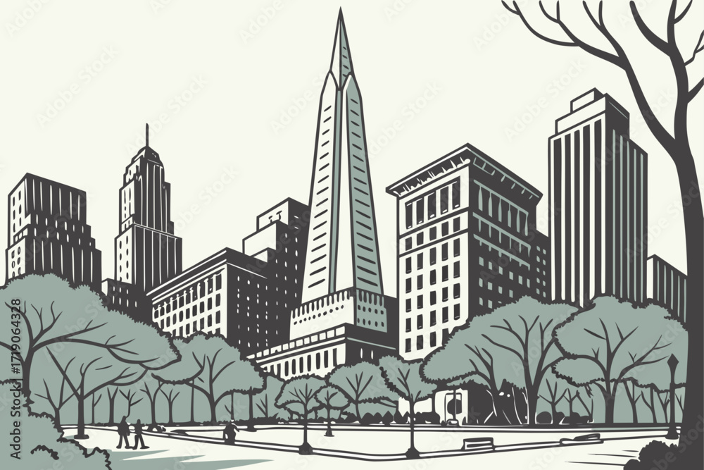 Naklejka premium Bank of America Tower in New York City, crystalline spire rising above Bryant Park