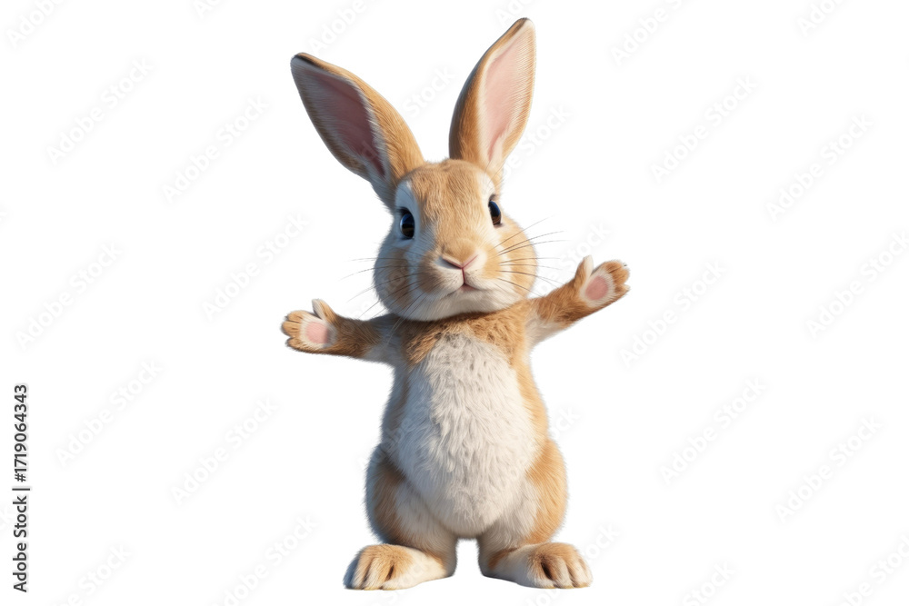 Fototapeta premium Adorable 3D rendered bunny with outstretched arms, inviting a hug. background removed