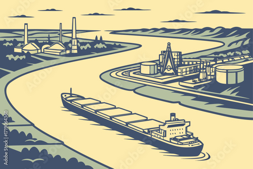 Baton Rouge Port in Louisiana, tankers and barges docked along wide riverfront