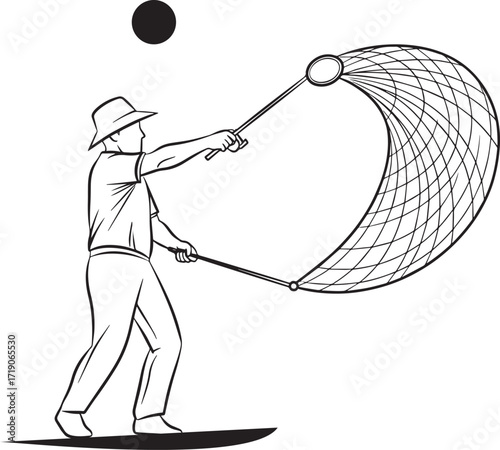Man With a Net About to Catch a Ball