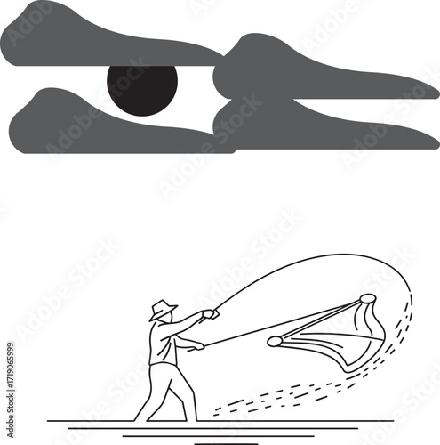 Net Casting Under a Cloudy Sky Illustration