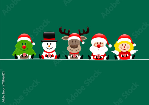 Karte Weihnachtsbaum Schneemann Rentier Santa Und Engel Dunkelgrün
