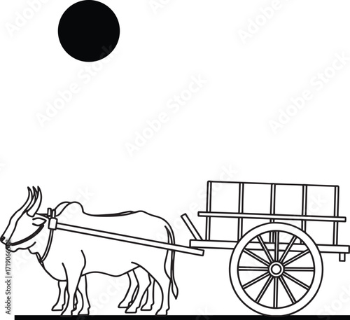 Ox Cart Silhouette Against a Bright Sun
