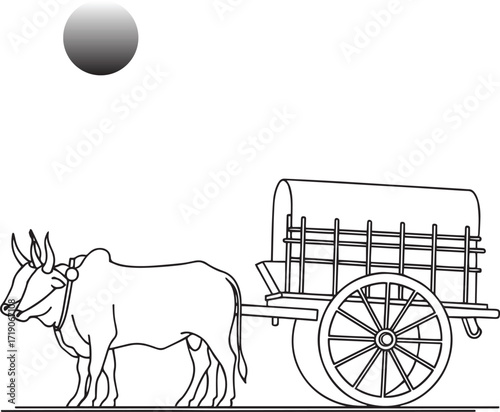 Ox Cart Silhouette Peaceful Rural Scene