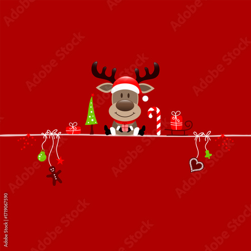 Weihnachten Rentier Und Icons Zuckerstange Hintergrund Rot