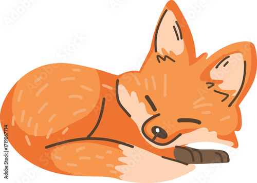 Sleeping fox with curled tail and closed eyes
