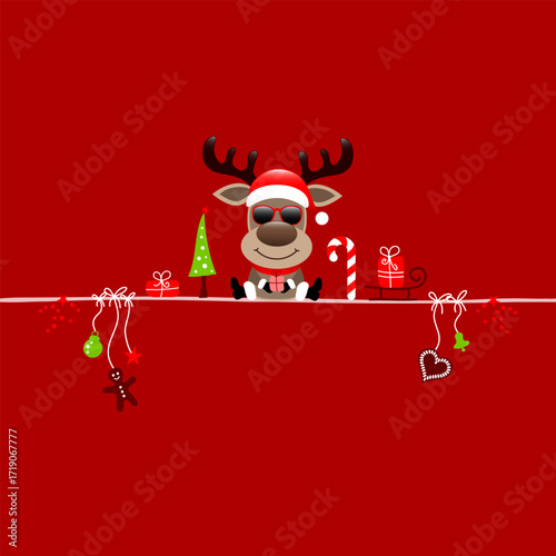 Weihnachten Rentier Sonnenbrille Und Icons Zuckerstange Hintergrund Rot