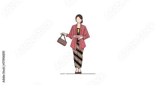 Illustration of a woman in traditional Indonesian attire, showcasing cultural heritage. The artwork depicts the elegance
