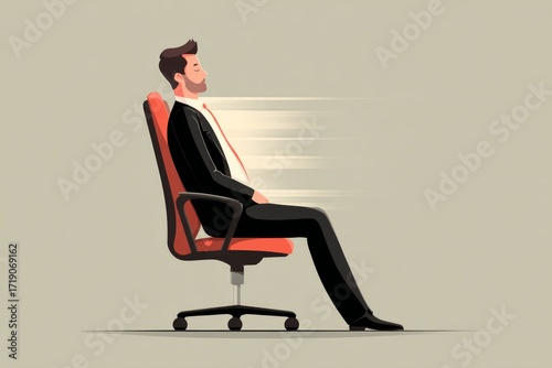 Businessman meditating on office chair, finding mindfulness and stress relief at work
