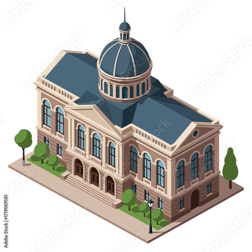 Majestic classical courthouse building with grand dome and stately facade, perfect for legal, government, or educational concepts.