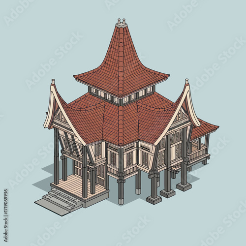 Exquisite traditional Indonesian stilt house showcases rich architectural heritage and cultural elegance, perfect for travel and history projects.