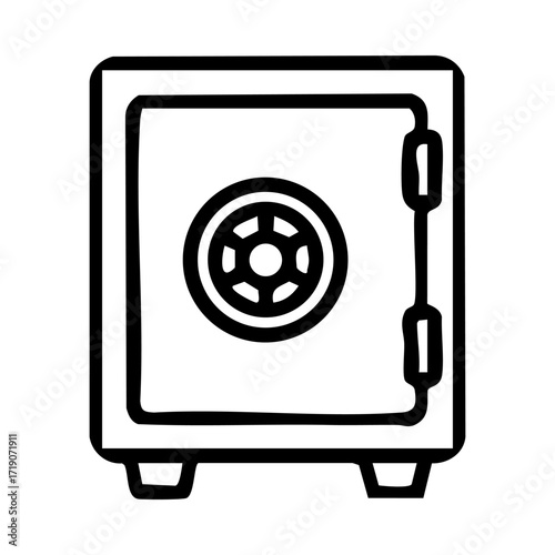 A black and white line drawing of a safe