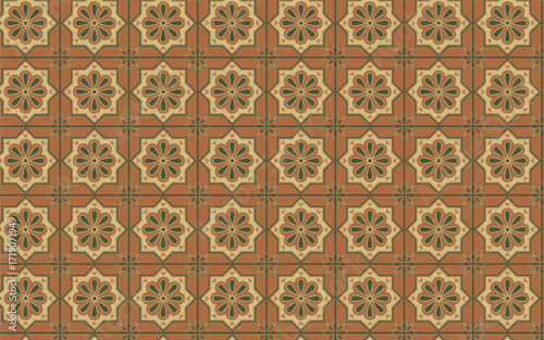 Decorative Seamless Pattern flowers green and orange color, vintage seamless pattern, seamless pattern with floral pattern.