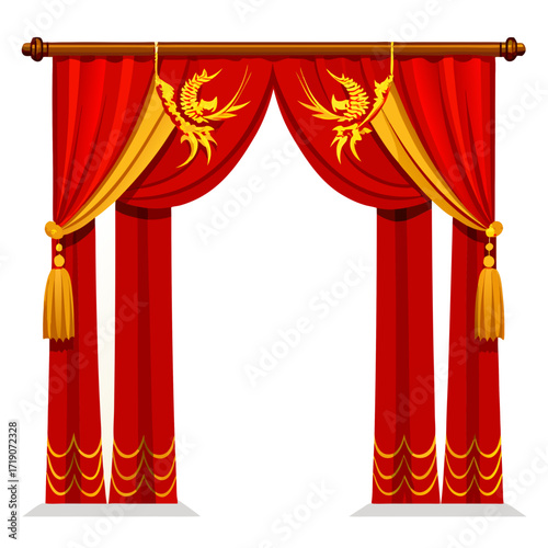 red curtain with a gold ribbon