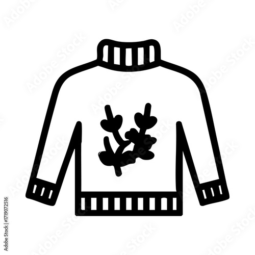 Black and white outline of a sweater with floral design
