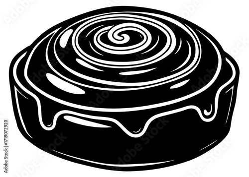 Cinnamon Roll Silhouette with Icing, Sweet Pastry SVG, PNG