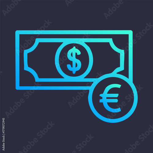 Dollar and Euro currency symbols on banknote