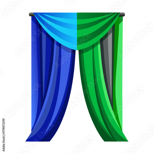 blue curtains isolated on white background